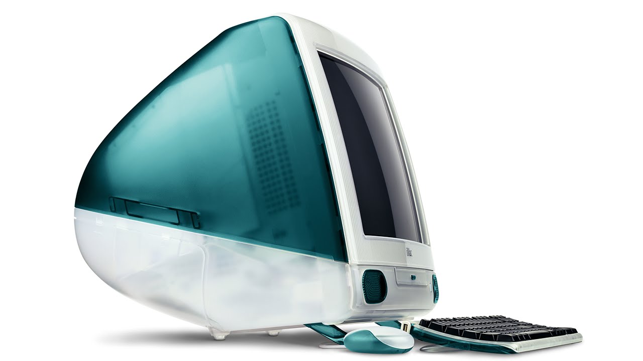 A promo image of the Bondi Blue iMac G3
